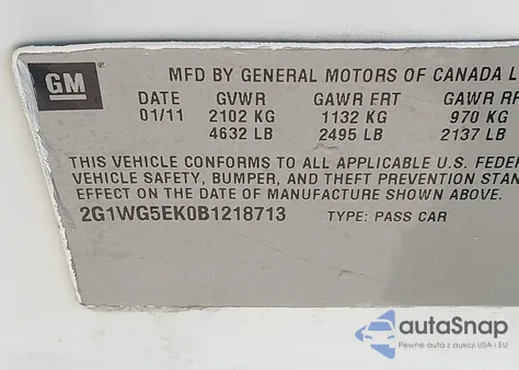 2011 Chevrolet Impala Lt from USA, damaged, VIN 2G1WG5EK0B1218713